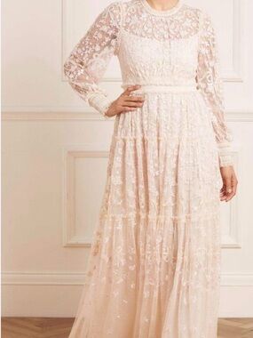 Needle & Thread Elegant Lace Maxi Dress in Blush